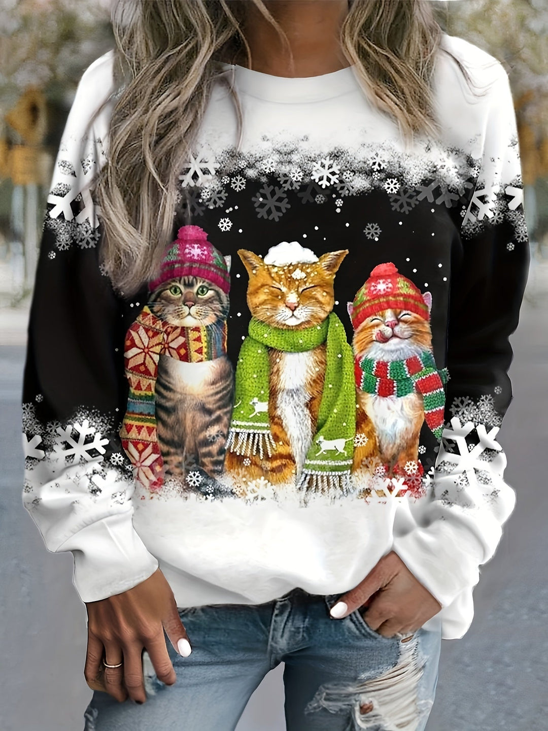 TILLY - CAT PRINT WINTER SWEATSHIRT