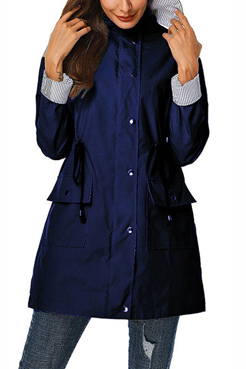 Mary - Water Resistant Hooded Striped Windbreaker Rain Jacket