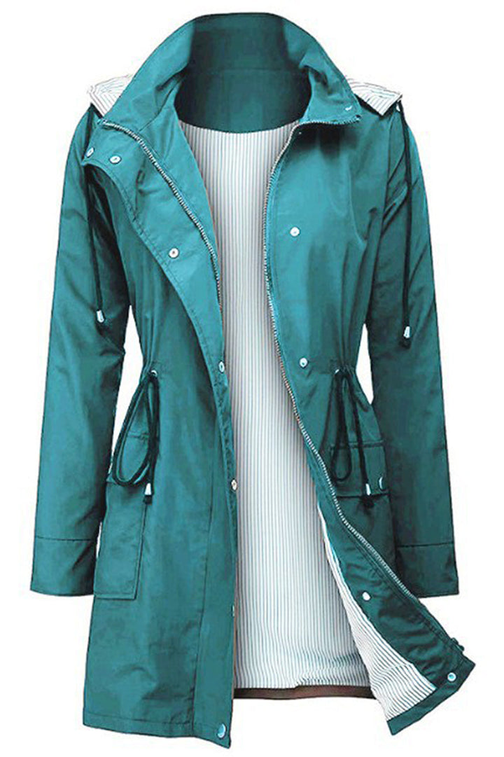 Mary - Water Resistant Hooded Striped Windbreaker Rain Jacket