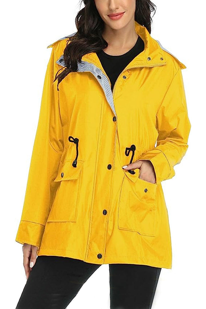 Mary - Water Resistant Hooded Striped Windbreaker Rain Jacket